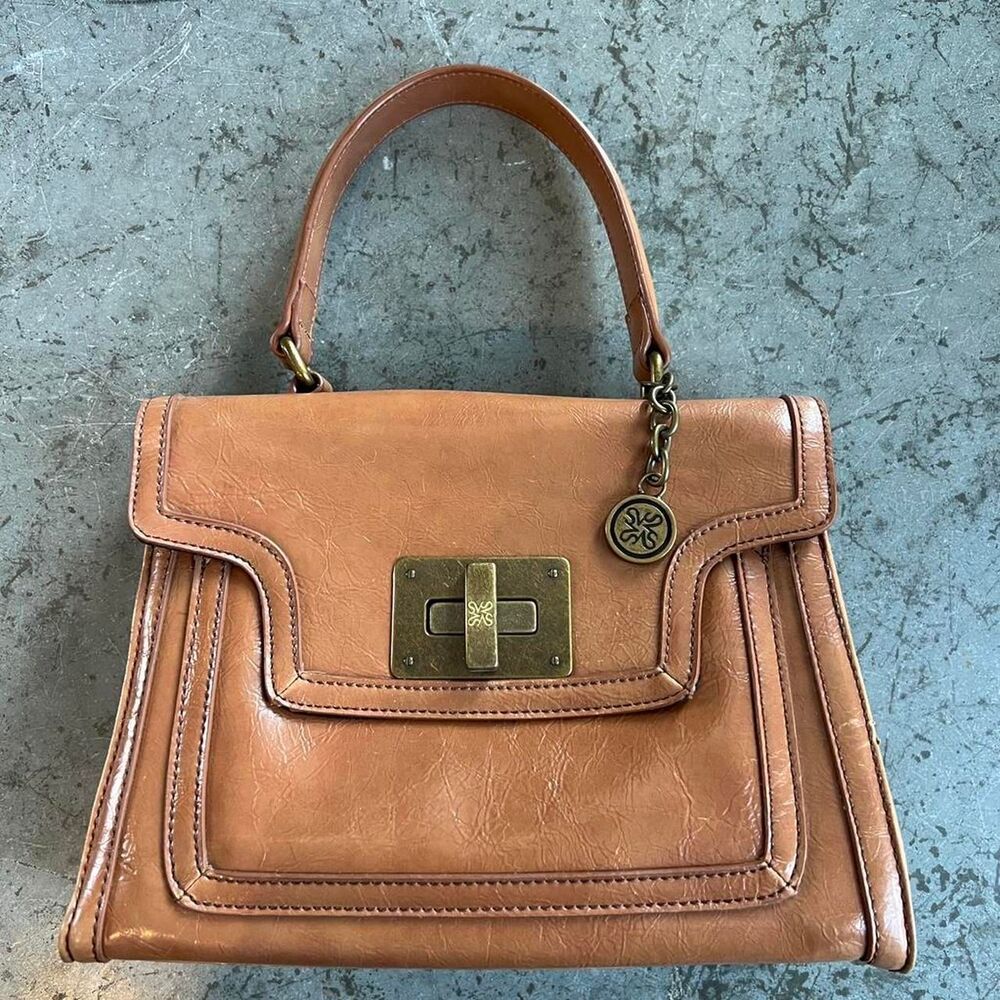 Simply Vera Vera Wang Purse Cognac Tan Satchel Handbag Top Handle Medium Bag